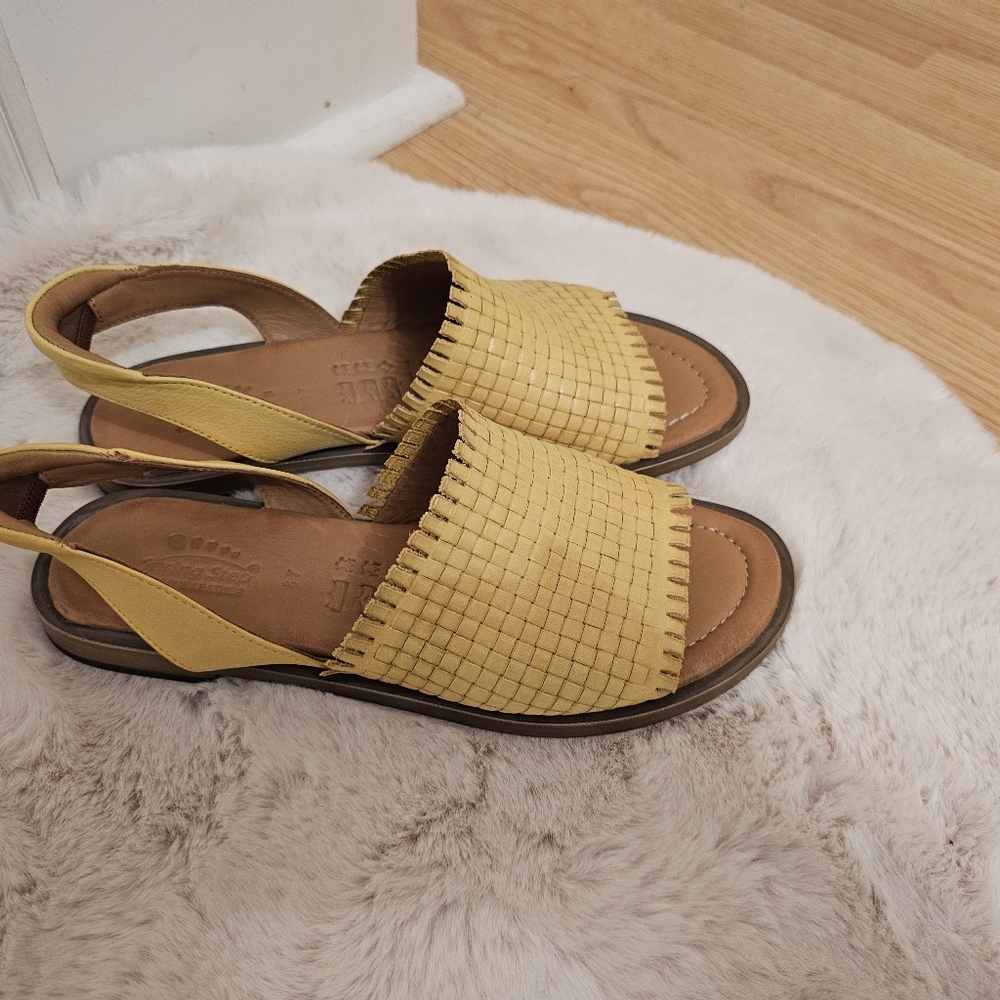 Spring Step Yellow Woven Slingback Sandals